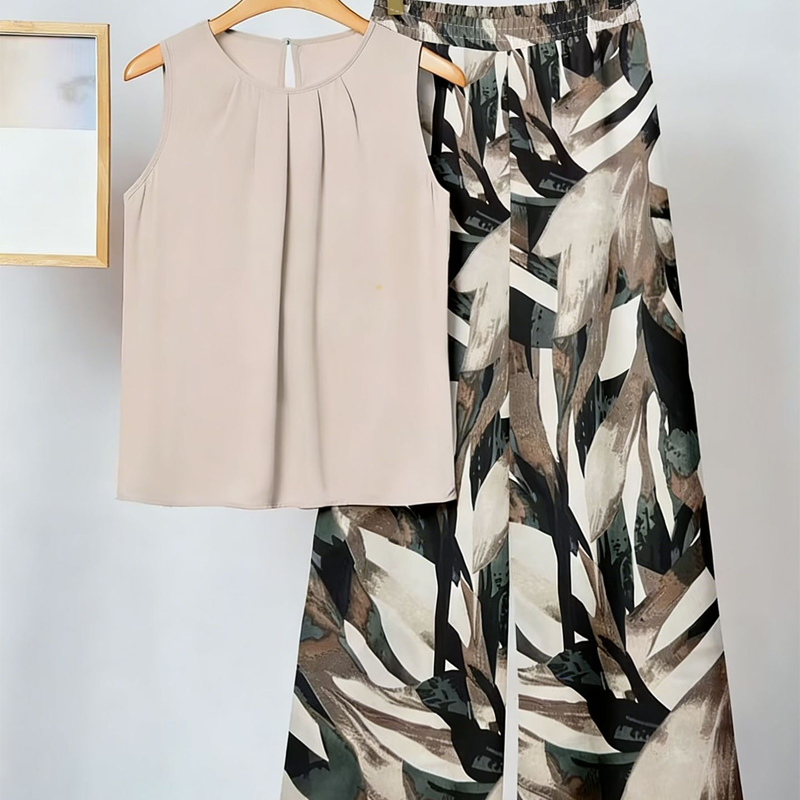 Dames set met bloemenprint top en wijde broek
