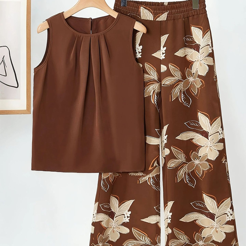 Dames set met bloemenprint top en wijde broek