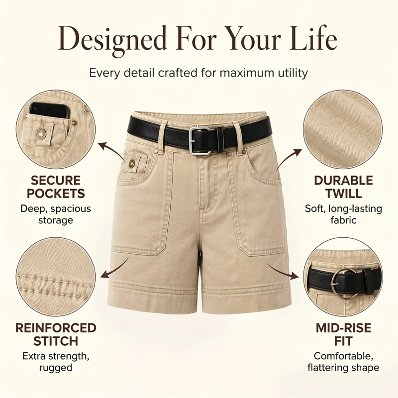 Casual stretchshorts voor dames met cargozakken