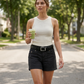 Casual stretchshorts voor dames met cargozakken