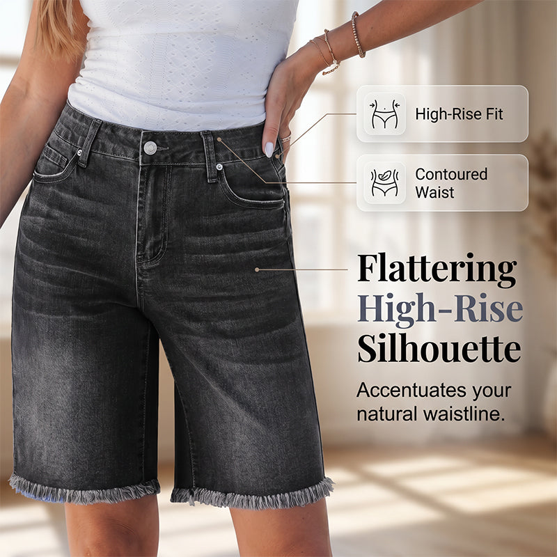 Casual denim shorts met hoge taille en franjes voor dames