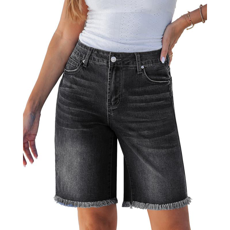 Casual denim shorts met hoge taille en franjes voor dames