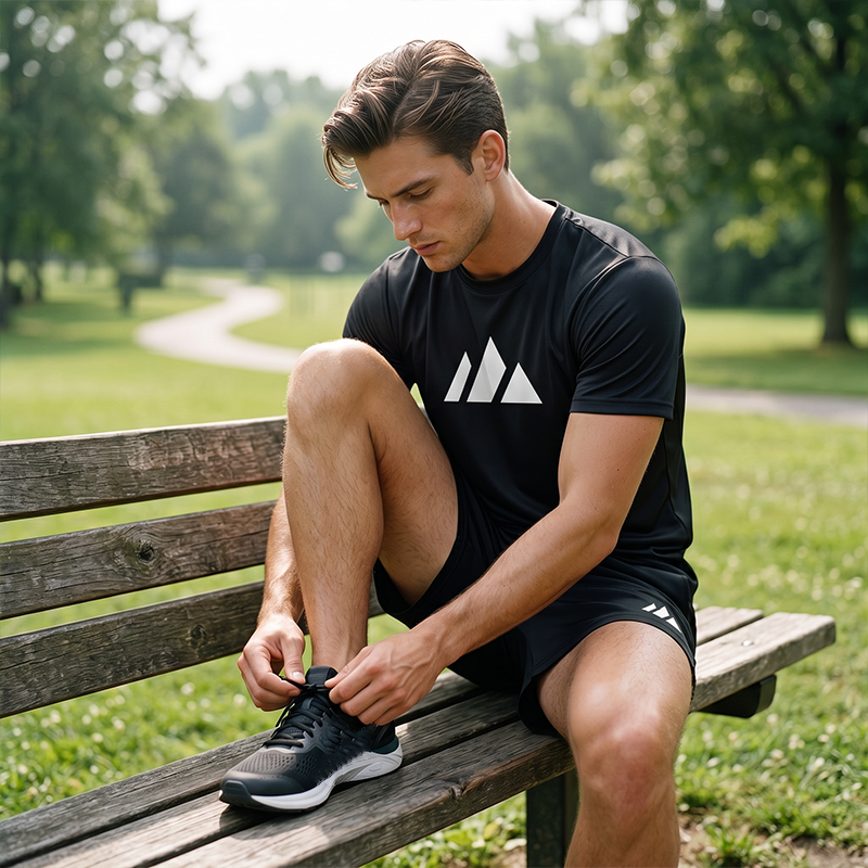 Herenset met T-shirt met korte mouwen en short met trekkoord