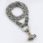 Viking Thor Hammer Pendant Necklace Stainless Steel Byzantine Chain