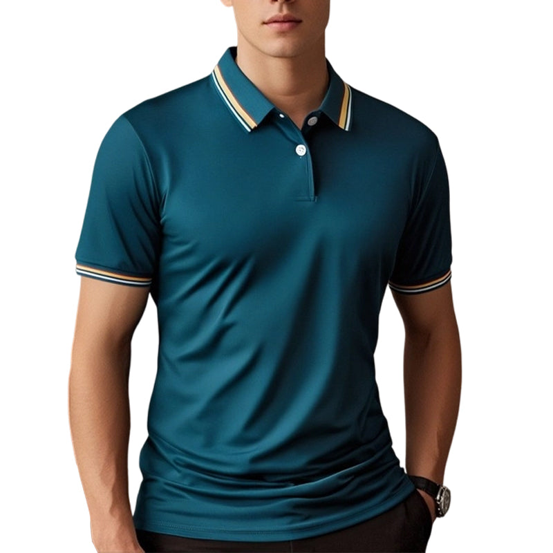 Heren Mode Contrast Revers Sneldrogend Korte Mouw T-Shirt
