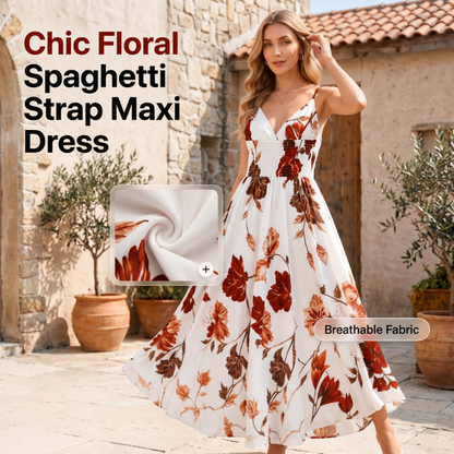 Dames maxi-jurk met print en spaghettibandjes