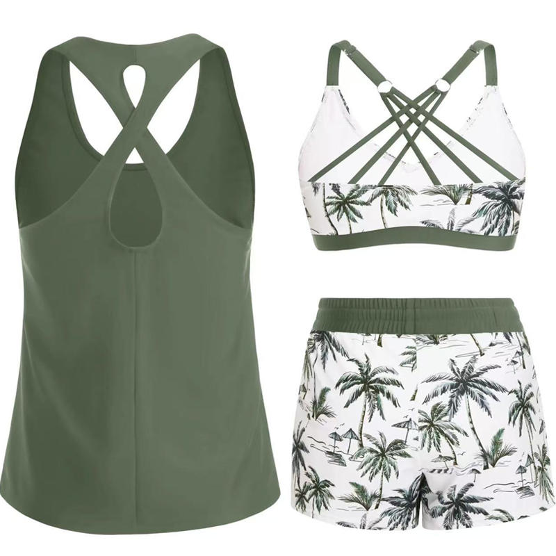 👙50% KORTING✨Tanktop, bikinitop én shorts in 1 set. Criss-cross rug, tummy control, en sneldrogende stof – jij bepaalt hoe je straalt op het strand!