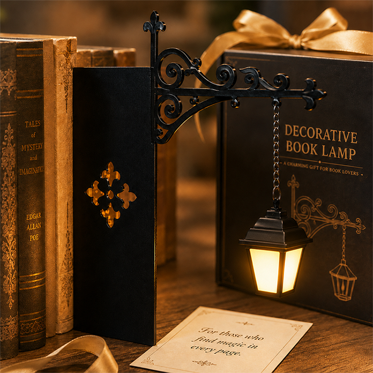 ❄️Zomerfresh 50% Korting!📚Decoratieve Boekensteun met Mini Straatlantaarn – Vintage Sfeerlamp voor Boekenplank, Bureau & Leeshoek