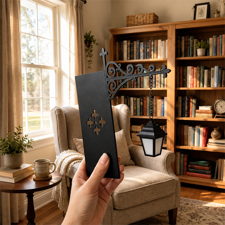 ❄️Zomerfresh 50% Korting!📚Decoratieve Boekensteun met Mini Straatlantaarn – Vintage Sfeerlamp voor Boekenplank, Bureau & Leeshoek