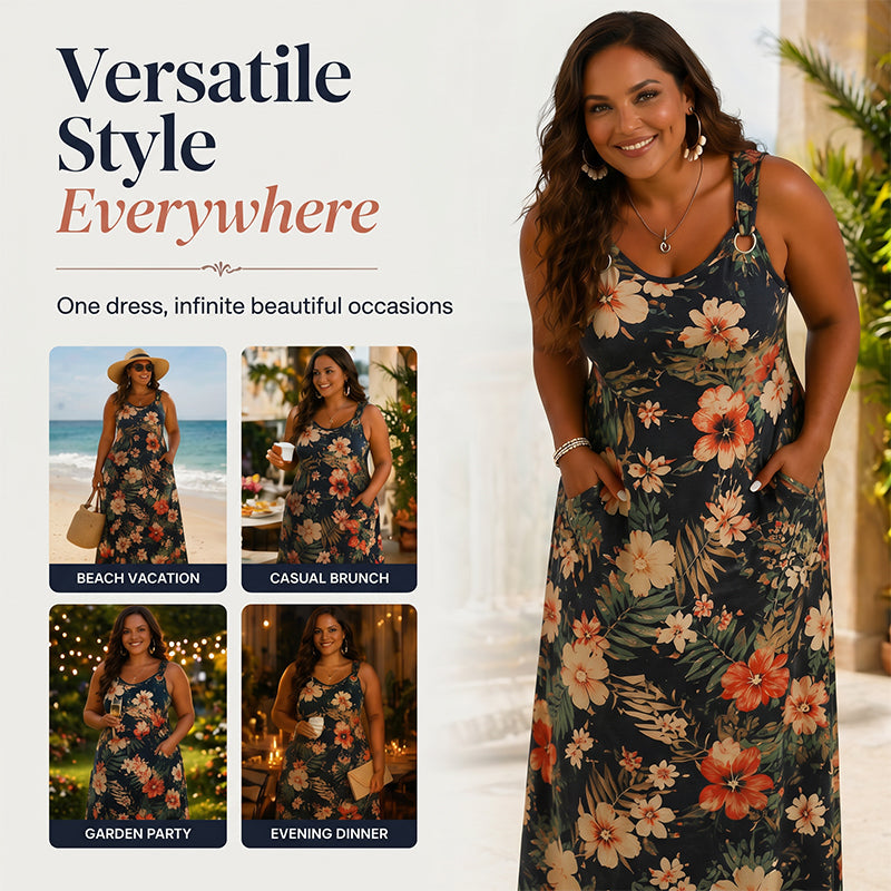 Dames plus size V-hals mouwloze maxi-jurk