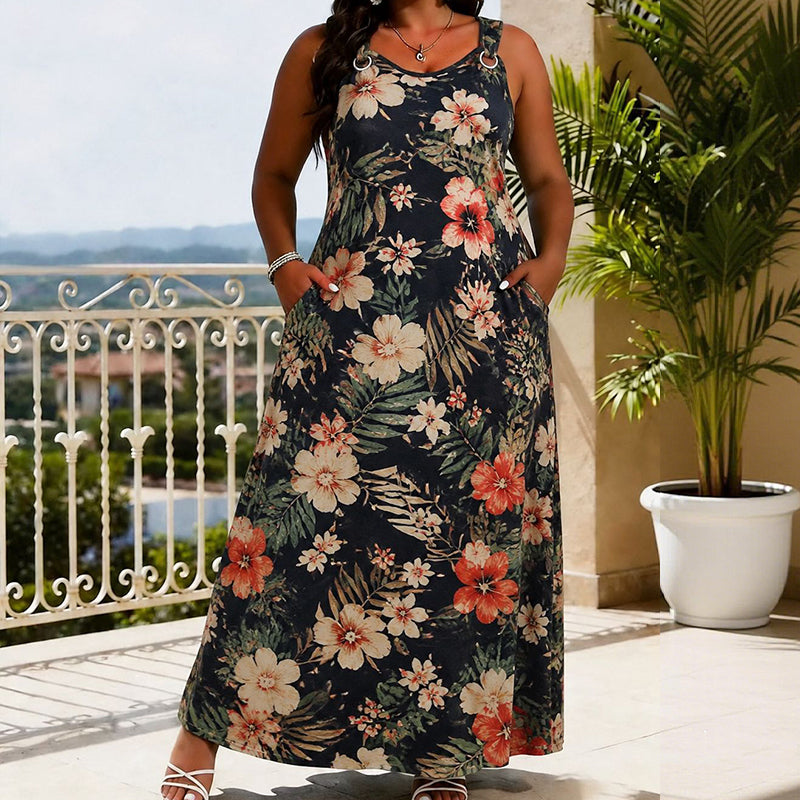 Dames plus size V-hals mouwloze maxi-jurk