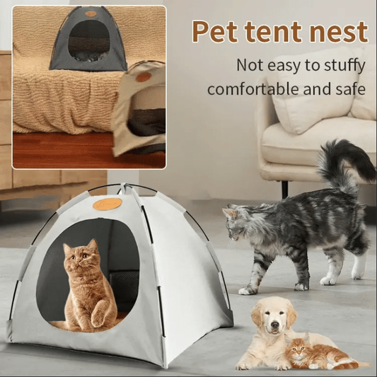 Huisdierentent Nest™ – Krasbestendig & Duurzaam | Draagbaar | Beige / Koffie / Grijs