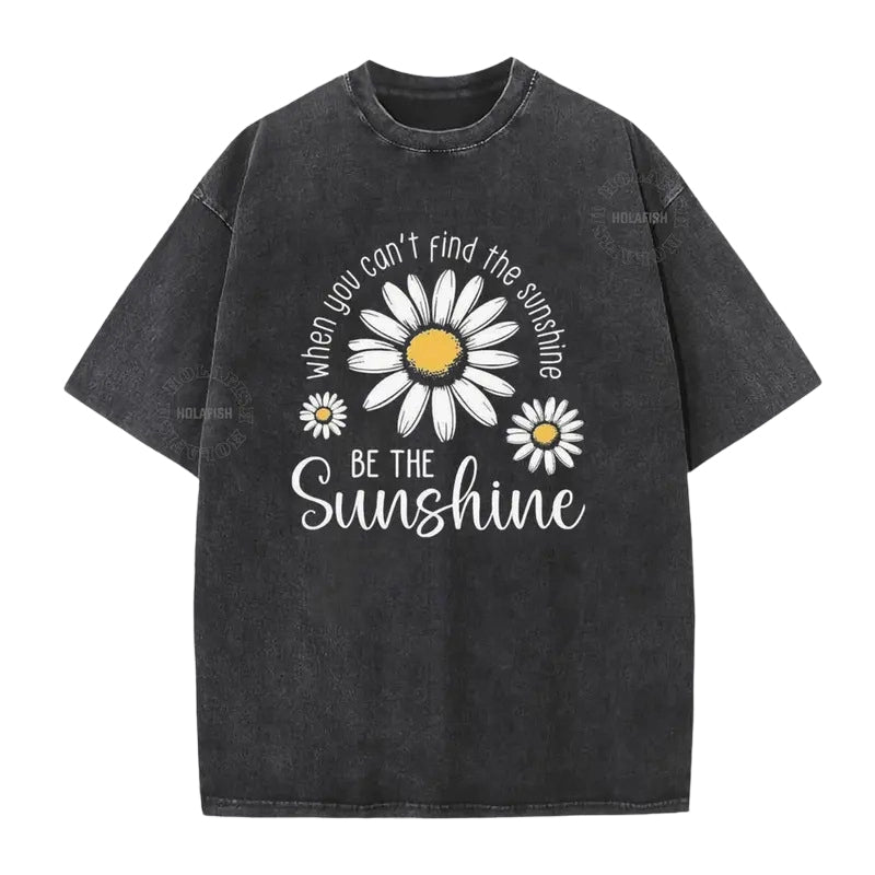 Unisex Vintage Gewassen Madeliefje Print Loose Fit T-Shirt