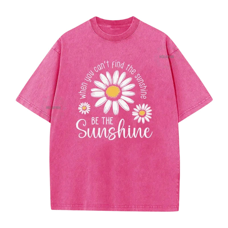 Unisex Vintage Gewassen Madeliefje Print Loose Fit T-Shirt