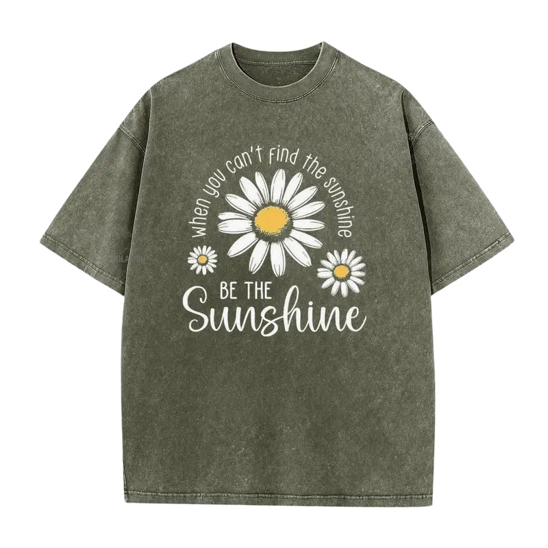 Unisex Vintage Gewassen Madeliefje Print Loose Fit T-Shirt
