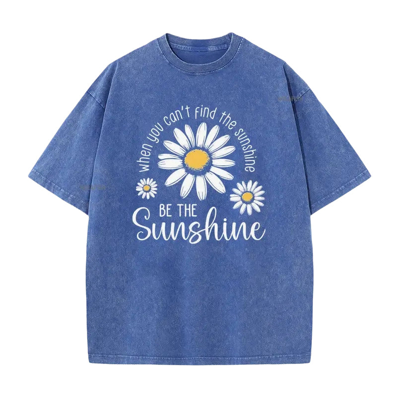 Unisex Vintage Gewassen Madeliefje Print Loose Fit T-Shirt