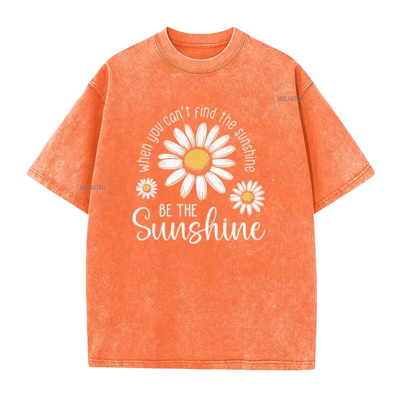 Unisex Vintage Gewassen Madeliefje Print Loose Fit T-Shirt