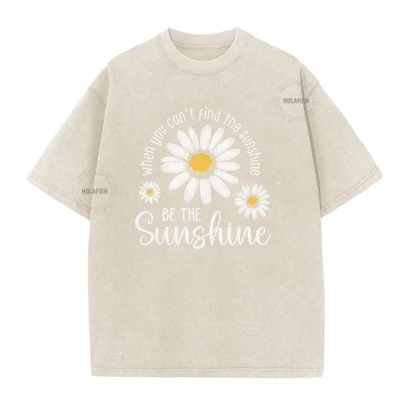 Unisex Vintage Gewassen Madeliefje Print Loose Fit T-Shirt