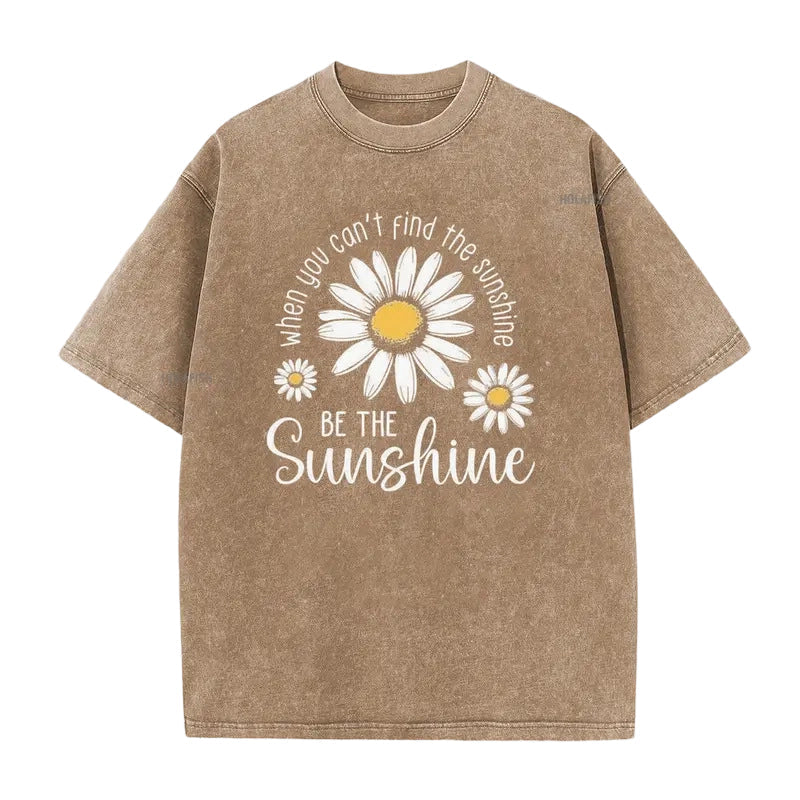 Unisex Vintage Gewassen Madeliefje Print Loose Fit T-Shirt