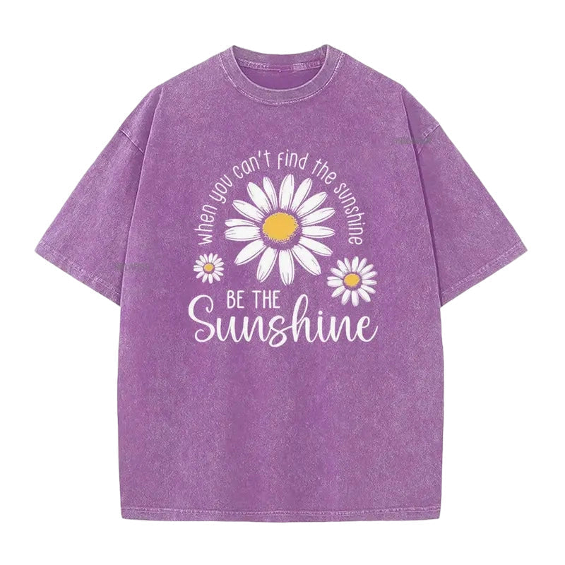 Unisex Vintage Gewassen Madeliefje Print Loose Fit T-Shirt