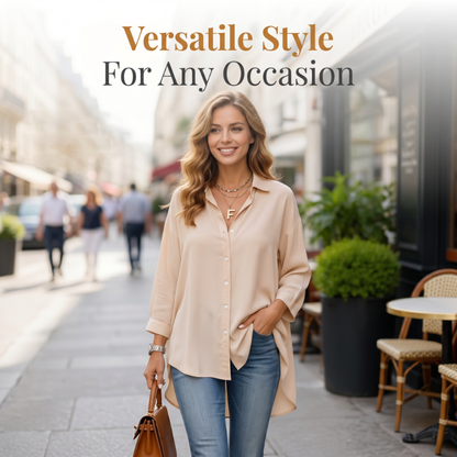 👚 TIJDELIJK 50% KORTING! 🔥 Dames casual losvallende abrikoosblouse – Lange mouw, knoopsluiting & klassieke kraag – Lichtgewicht & veelzijdig voor dagelijks gebruik of op kantoor 🌸✨👔