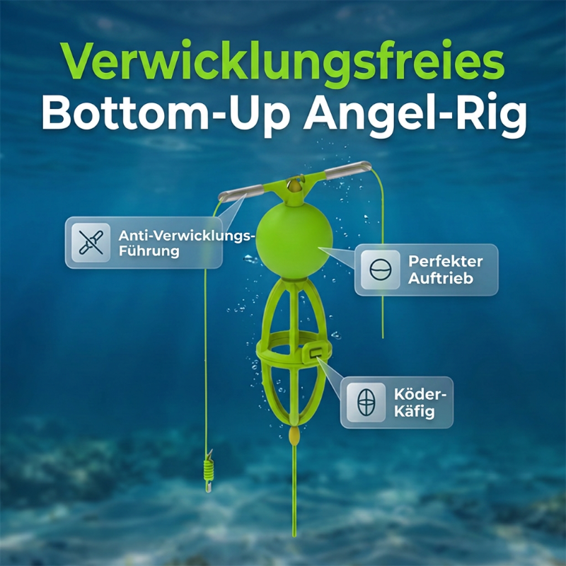🎣 Bottom-up vissysteem met voermand – verknoopvrij, werpt ver en houdt aas perfect op de bodem.