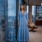 Dames maxi-jurk met ruches, V-hals en gelaagde rok