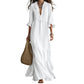 Dames maxi-jurk met ruches, V-hals en gelaagde rok