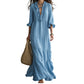 Dames maxi-jurk met ruches, V-hals en gelaagde rok