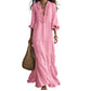 Dames maxi-jurk met ruches, V-hals en gelaagde rok