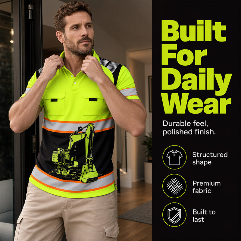 📢📢50% KORTING !! ⏰Casual herenshirt met Excavator-print