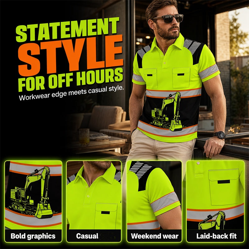 📢📢50% KORTING !! ⏰Casual herenshirt met Excavator-print