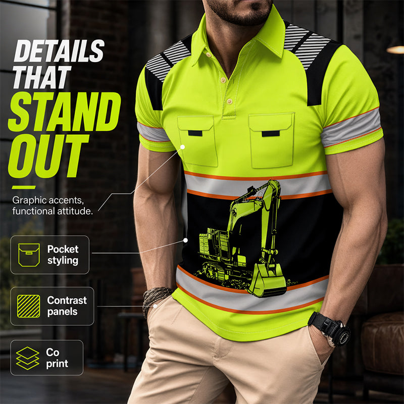 📢📢50% KORTING !! ⏰Casual herenshirt met Excavator-print