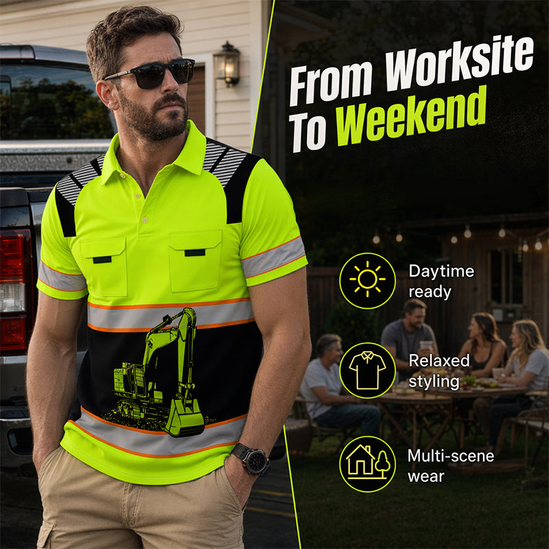📢📢50% KORTING !! ⏰Casual herenshirt met Excavator-print