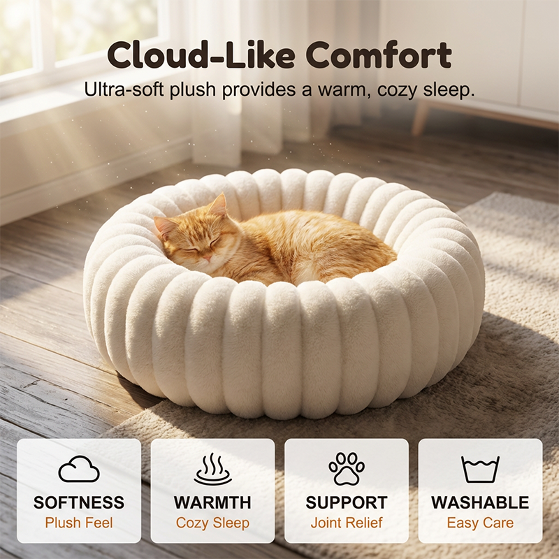 🐱💤 Ultrazacht, rustgevend rond mandje voor katten en honden – Verhoogde rand, knus nestje, perfect voor een rustig dutje 🐶☁️