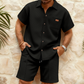 Herenset met shirt met korte mouwen en short met wafelstructuur