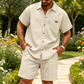 Herenset met shirt met korte mouwen en short met wafelstructuur