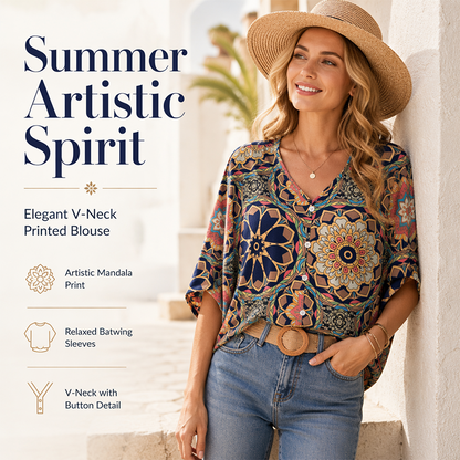 🔥Mandala Print Batwing Mouwen Top | Digitale Druk Vervaagt Niet | Relaxte & Ademende Pasvorm | Kreukvrij & Strijkvrij | Meerdere Kleuren S-2XL