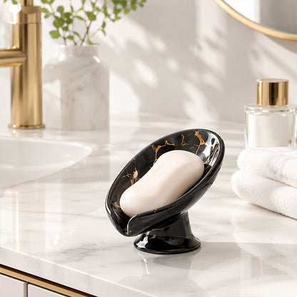🧼 50% OFF NOW! 🍃 Ceramic Self-Draining Leaf Soap Dish – Elegant Pedestal Design, Keeps Soap Dry & Lasting Longer 🏠