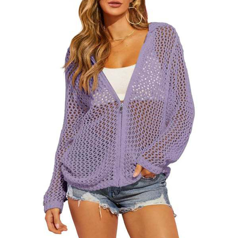 🧶 Luchtige Gebreide Rits Cardigan | Ademend Opengewerkt Design | Zomers & Veelzijdig | Maat S–2XL ✨