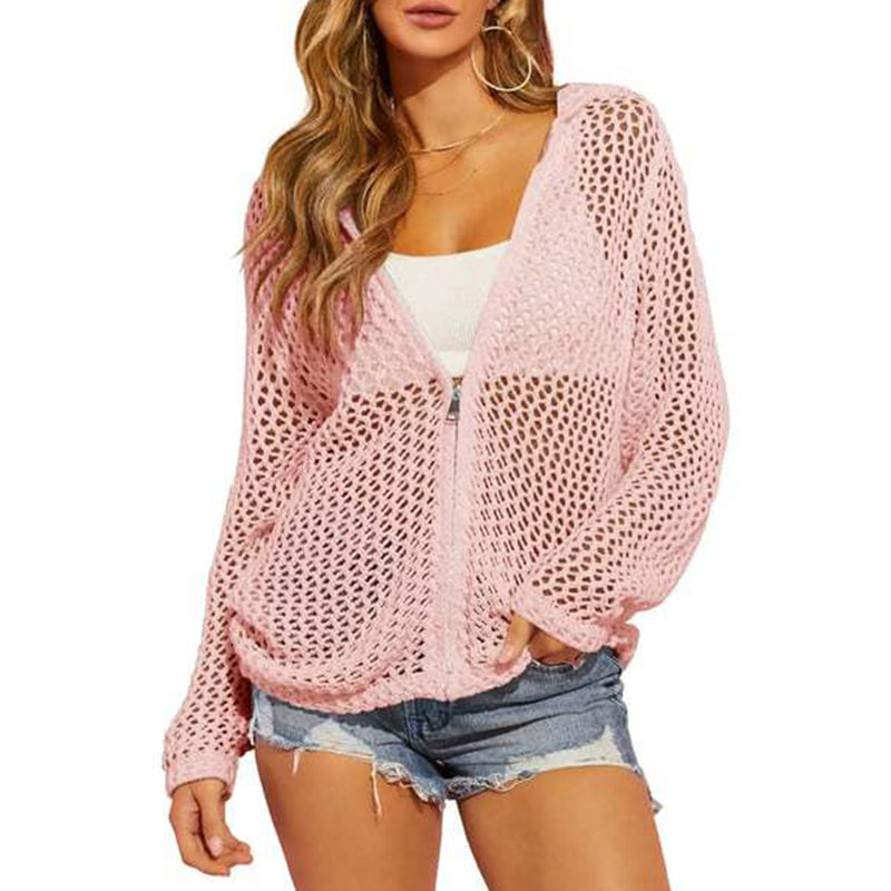 🧶 Luchtige Gebreide Rits Cardigan | Ademend Opengewerkt Design | Zomers & Veelzijdig | Maat S–2XL ✨
