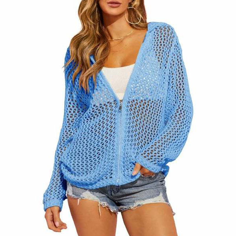 🧶 Luchtige Gebreide Rits Cardigan | Ademend Opengewerkt Design | Zomers & Veelzijdig | Maat S–2XL ✨