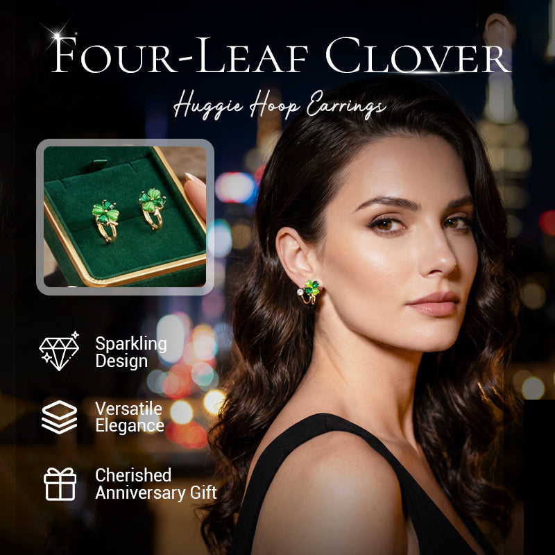 2026 Sale — Over 41,000 Sold!🍀Four-Leaf Clover Huggie Hoop Earrings – Lucky Charm 💚