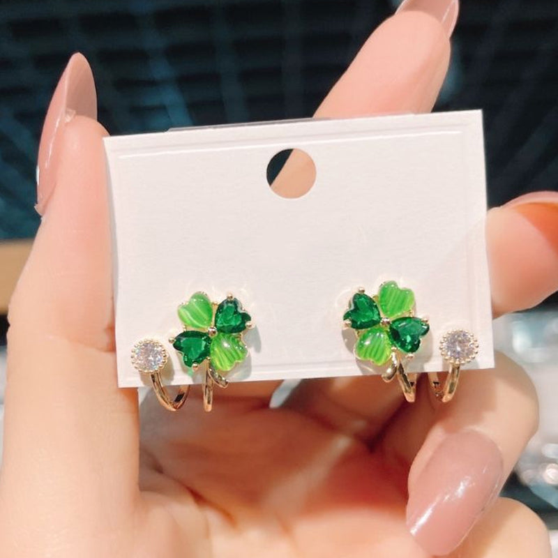2026 Sale — Over 41,000 Sold!🍀Four-Leaf Clover Huggie Hoop Earrings – Lucky Charm 💚