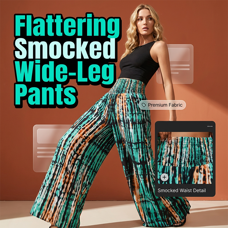 Women's Smocked High Waist Wide-Leg Pants