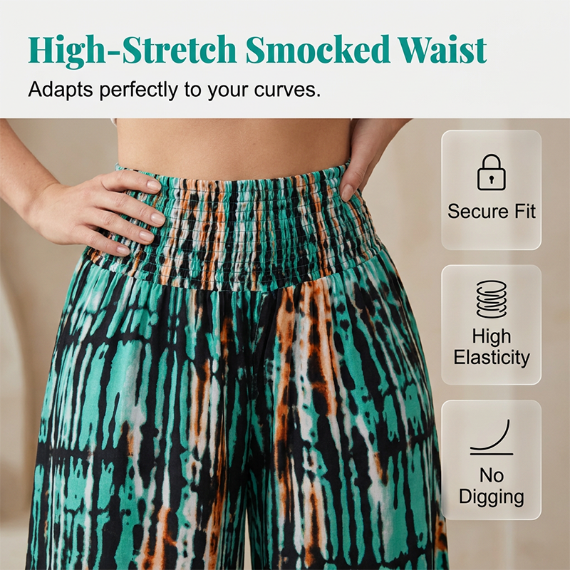 Women's Smocked High Waist Wide-Leg Pants