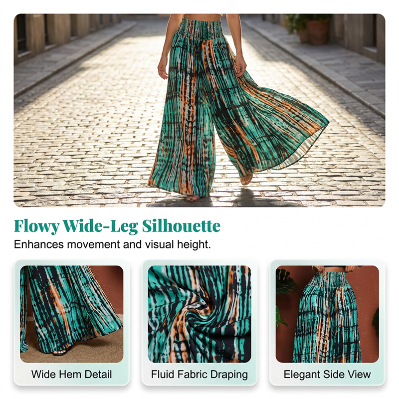 Women's Smocked High Waist Wide-Leg Pants