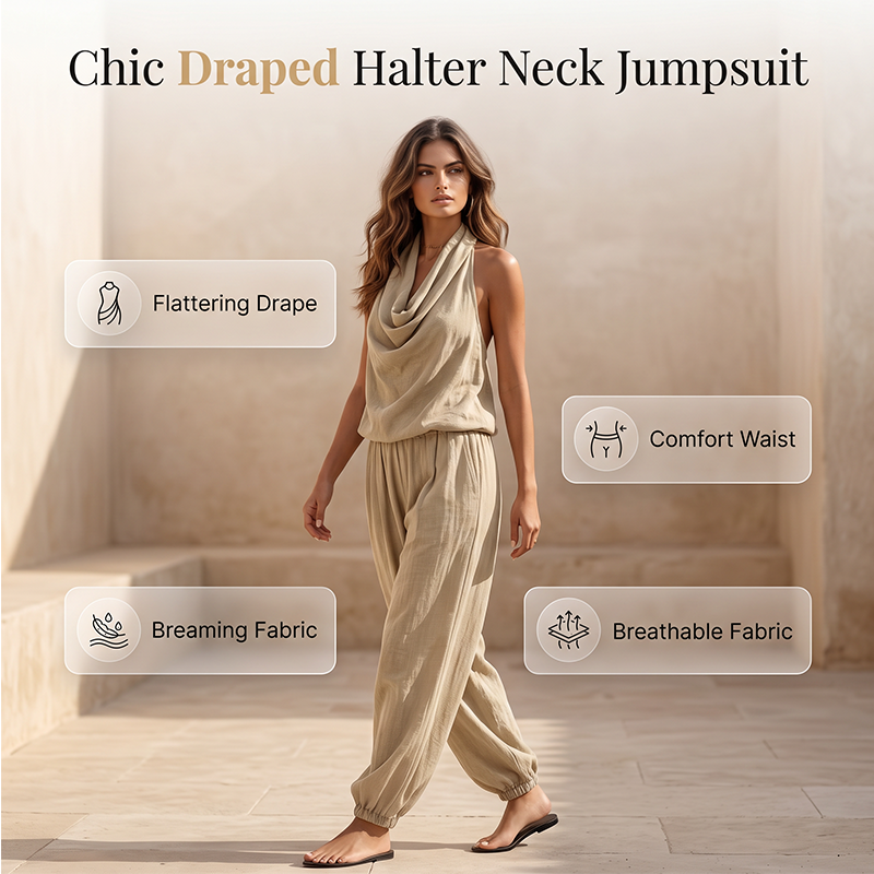 Women Halter Neck Wide Leg Jumpsuit