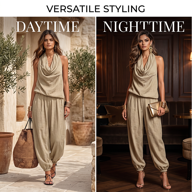 Women Halter Neck Wide Leg Jumpsuit