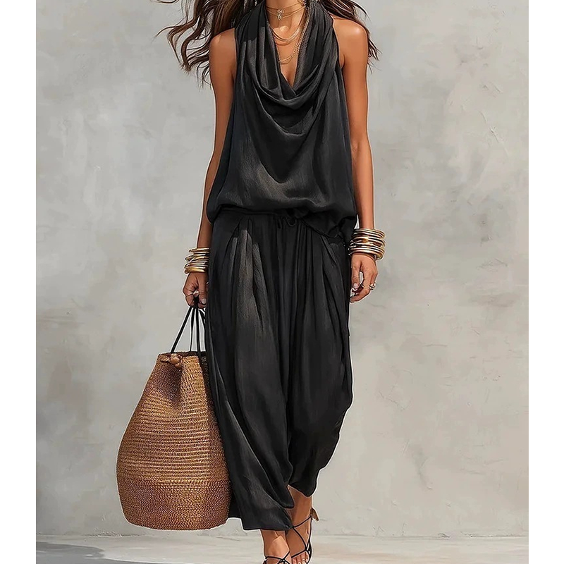 Women Halter Neck Wide Leg Jumpsuit